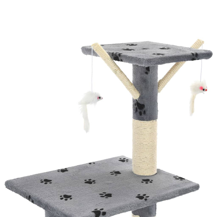 Ansamblu pisici stâlpi funie sisal, 138 cm imprimeu lăbuțe, gri - WALTI WALTI