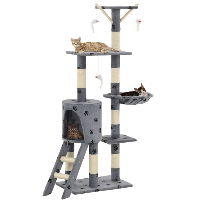 Ansamblu pisici stâlpi funie sisal, 138 cm imprimeu lăbuțe, gri - WALTI WALTI