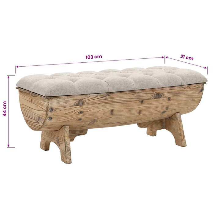 Bancă depozitare, Lemn masiv și material textil 103x51x44 cm - WALTI WALTI