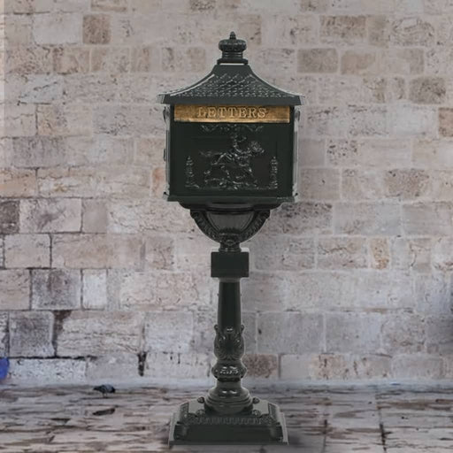 Cutie poștală cu picior, aluminiu, vintage, inoxidabil, verde - WALTI WALTI