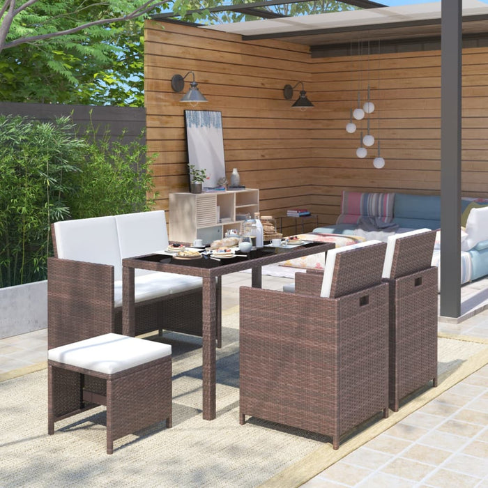Set mobilier de exterior cu perne, 6 piese, maro, poliratan - WALTI WALTI