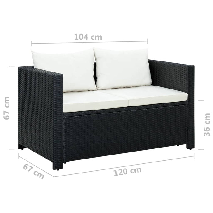 Set mobilier de grădină cu perne, 3 piese, negru, poliratan - WALTI WALTI