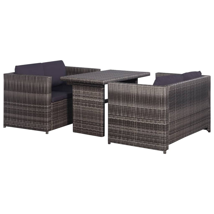 Set mobilier bistro cu perne, 3 piese, gri, poliratan - WALTI WALTI