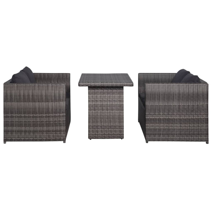 Set mobilier bistro cu perne, 3 piese, gri, poliratan - WALTI WALTI