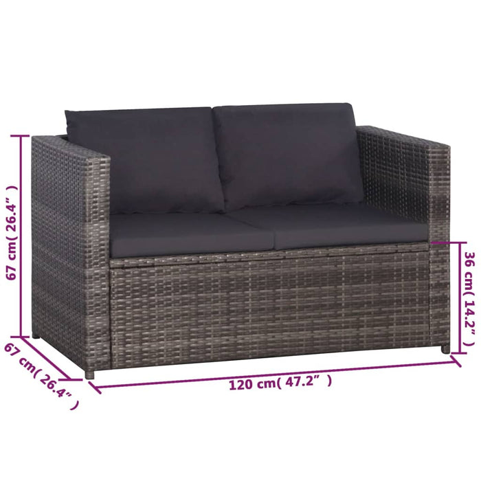 Set mobilier bistro cu perne, 3 piese, gri, poliratan - WALTI WALTI