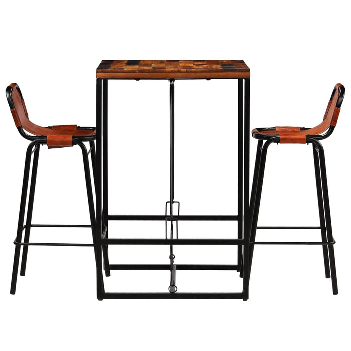 Set bar, 3 piese, lemn masiv reciclat & piele naturală de capră - WALTI WALTI