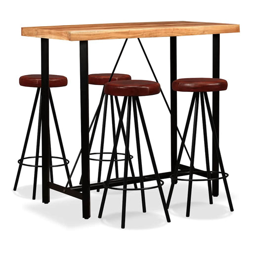 Set mobilier bar, 5 piese, lemn masiv acacia și piele naturală - WALTI WALTI