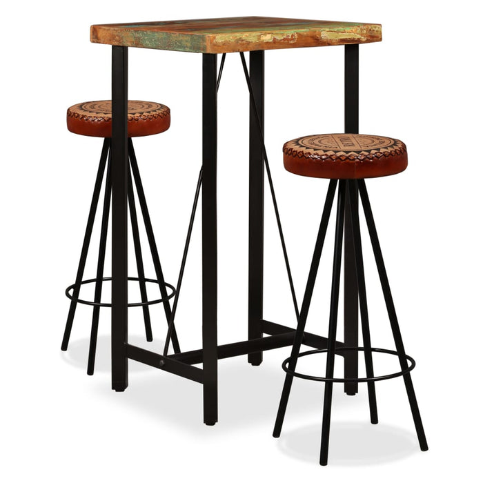 Mobilier bar 3 piese lemn masiv reciclat, piele naturală, pânză - WALTI WALTI