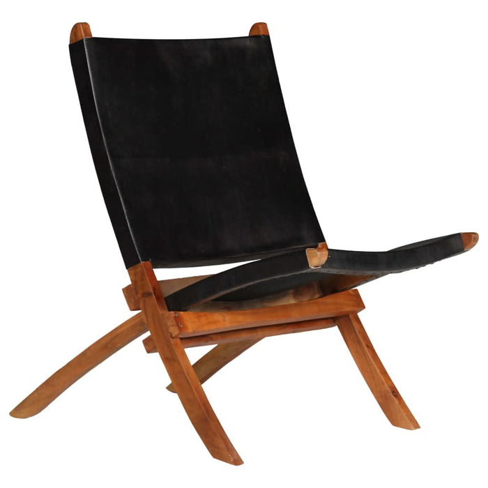 Scaun relaxant pliant, negru, piele naturală - WALTI WALTI
