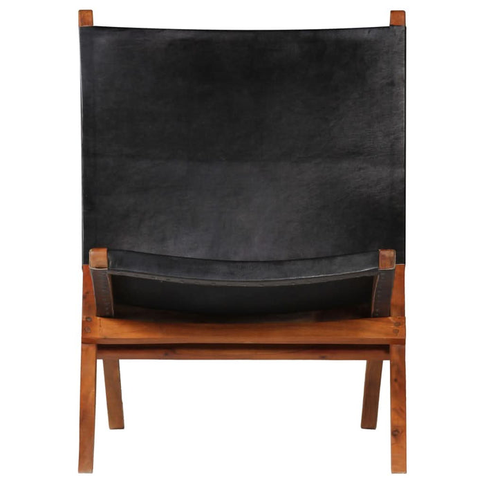 Scaun relaxant pliant, negru, piele naturală - WALTI WALTI