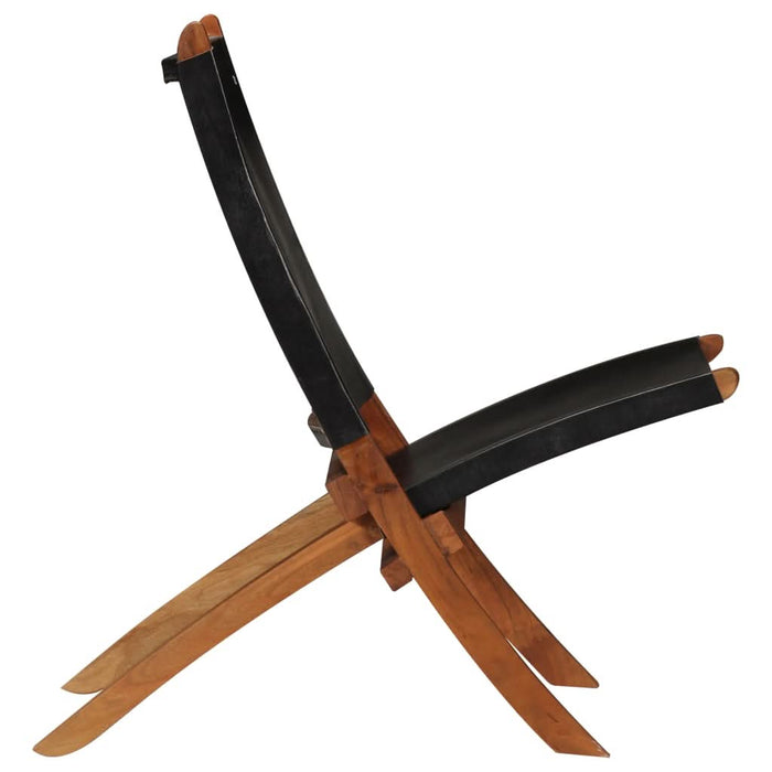Scaun relaxant pliant, negru, piele naturală - WALTI WALTI