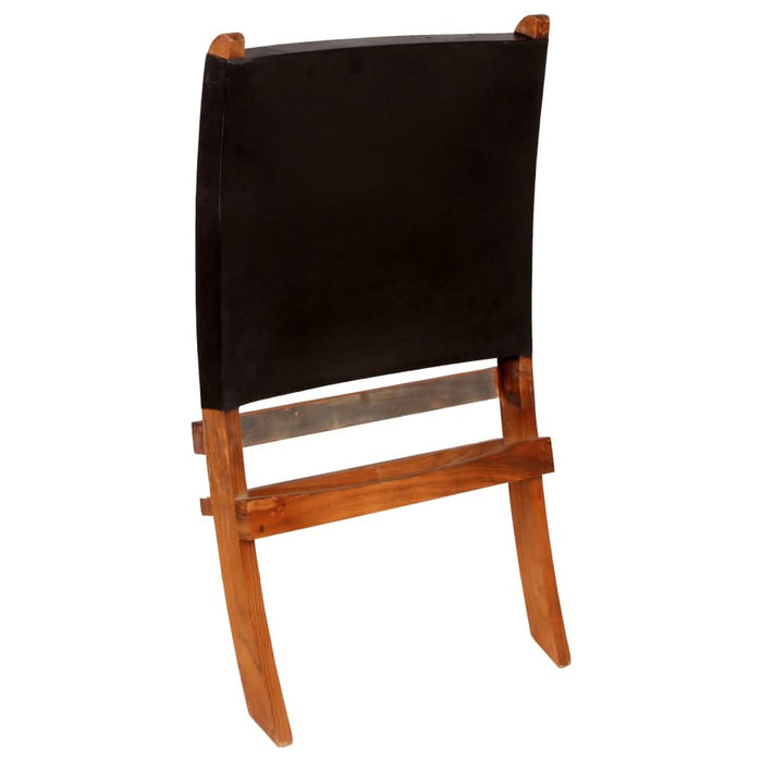 Scaun relaxant pliant, negru, piele naturală - WALTI WALTI