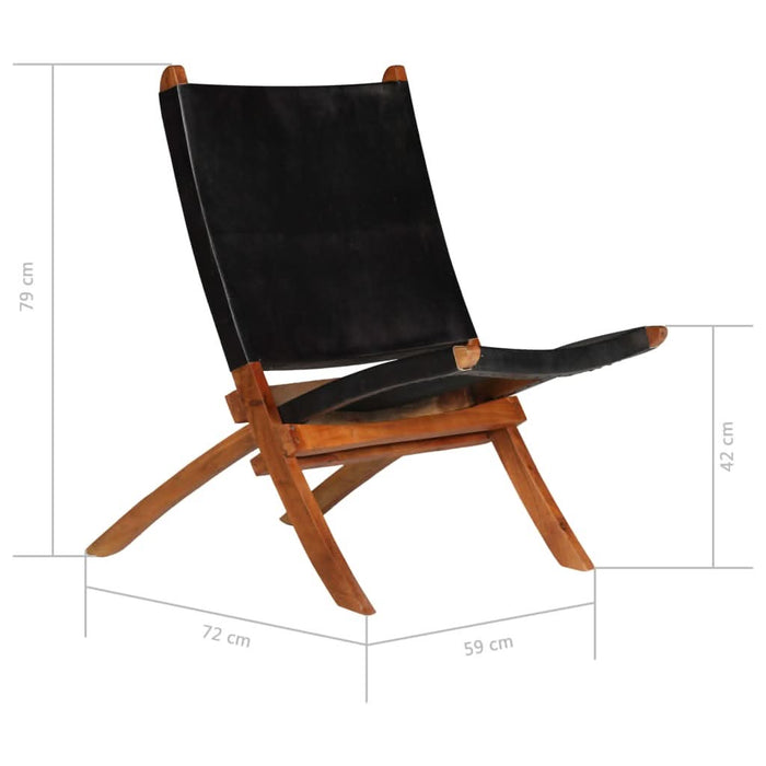 Scaun relaxant pliant, negru, piele naturală - WALTI WALTI