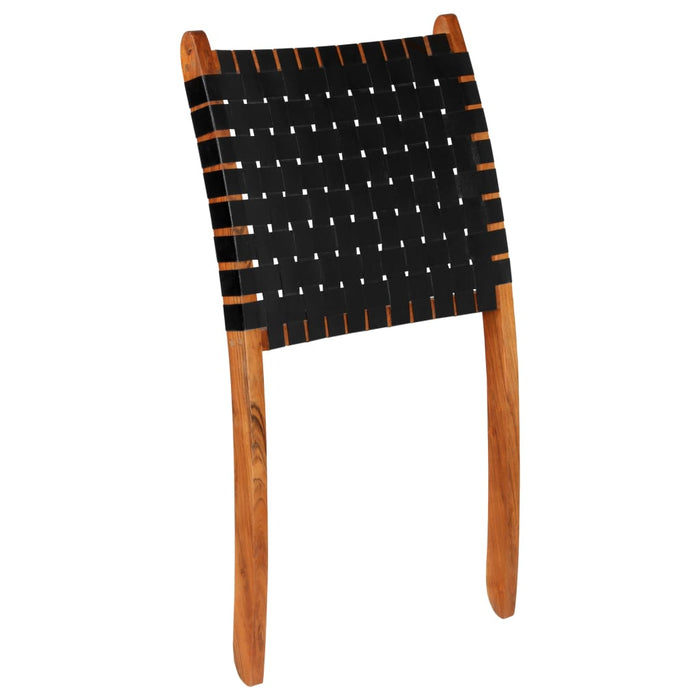 Scaun pliant împletit, negru, piele naturală - WALTI WALTI