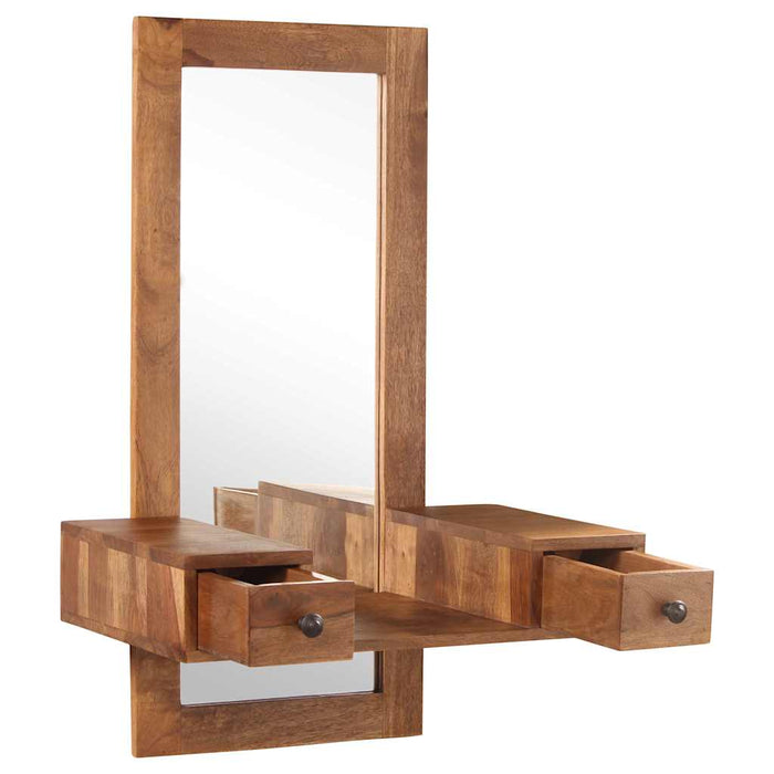 Oglindă cosmetică cu 2 sertare, lemn masiv de acacia WALTI