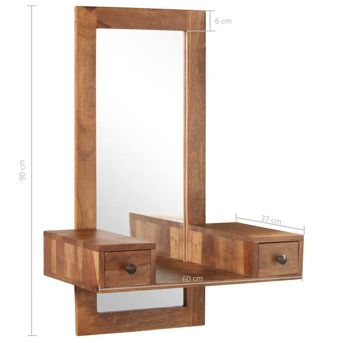 Oglindă cosmetică cu 2 sertare, lemn masiv de acacia WALTI
