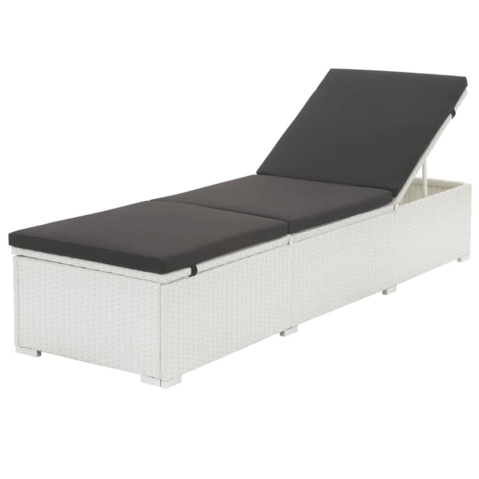 Șezlong de plajă cu pernă, alb, poliratan WALTI