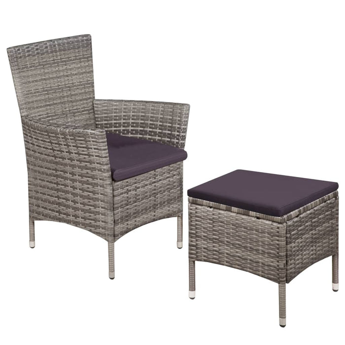 Scaun de exterior și taburet cu perne gri poliratan WALTI
