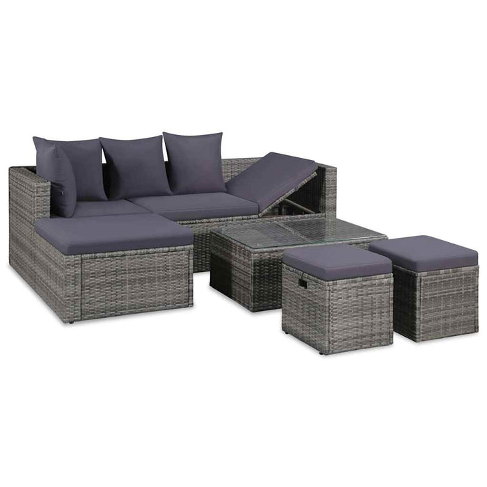 Set mobilier de grădină cu perne, 4 piese, gri, poliratan - WALTI WALTI