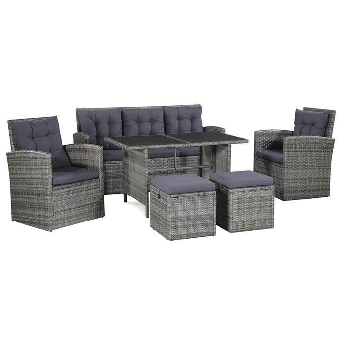 Set mobilier de grădină cu perne, 6 piese, gri, poliratan WALTI