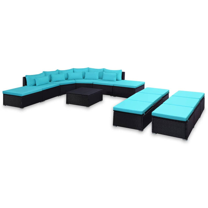 Set mobilier de grădină cu perne, 9 piese, albastru, poliratan WALTI