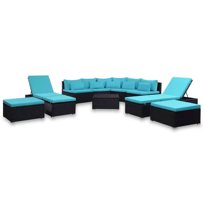 Set mobilier de grădină cu perne, 9 piese, albastru, poliratan WALTI