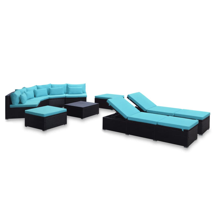 Set mobilier de grădină cu perne, 9 piese, albastru, poliratan WALTI