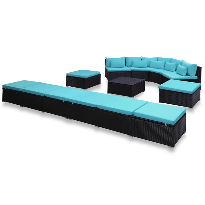 Set mobilier de grădină cu perne, 9 piese, albastru, poliratan WALTI
