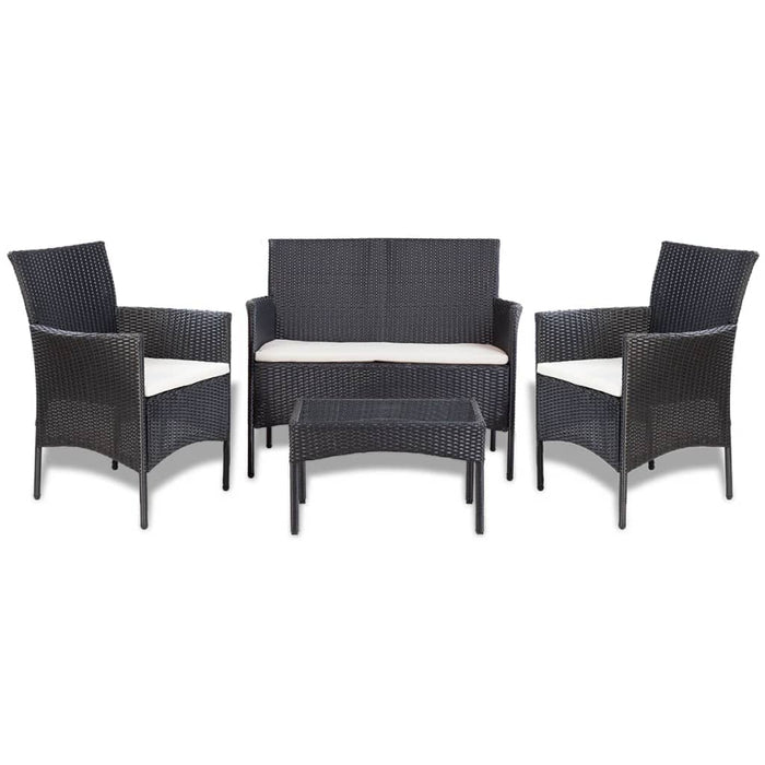 Set mobilier de grădină cu perne, 4 piese, negru, poliratan - WALTI WALTI