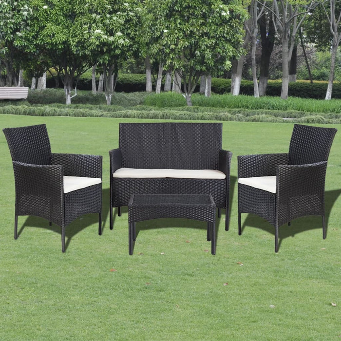 Set mobilier de grădină cu perne, 4 piese, negru, poliratan - WALTI WALTI