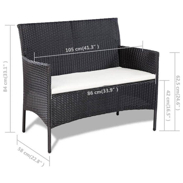 Set mobilier de grădină cu perne, 4 piese, negru, poliratan - WALTI WALTI