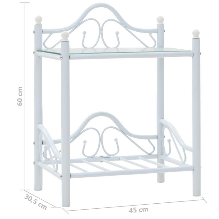 Noptiere, 2 buc., alb, 45x30,5x60 cm, oțel și sticlă securizată WALTI
