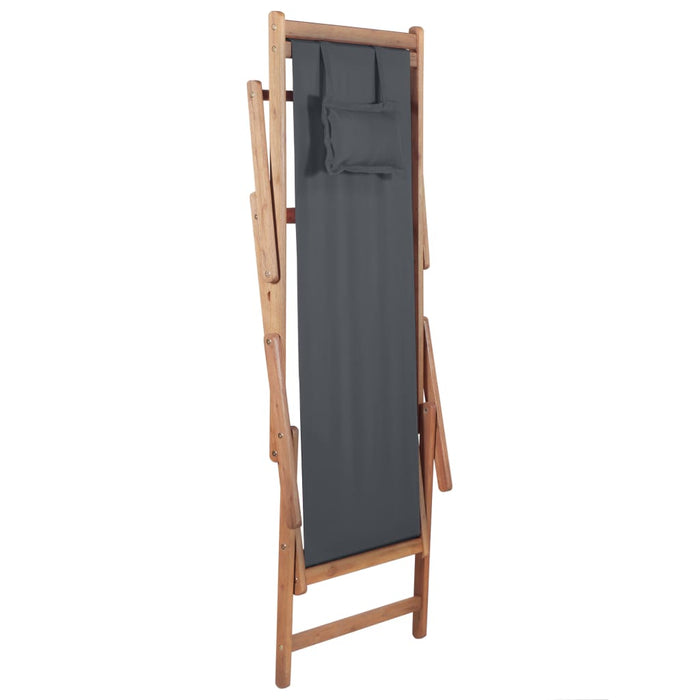 Scaun de plajă pliabil, gri, textil și cadru din lemn - WALTI WALTI