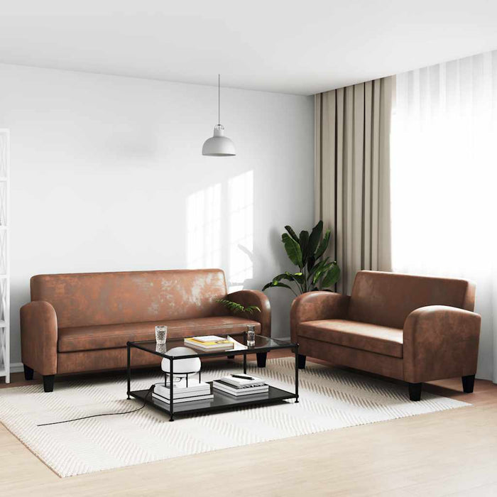 Set canapea, 2 buc., piele artificială de căprioară, maro WALTI