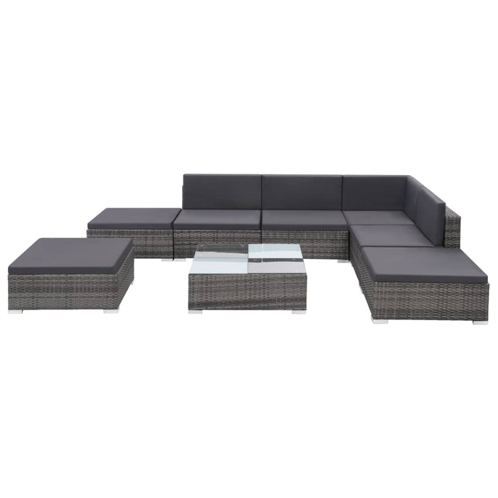 Set mobilier de grădină cu perne, 8 piese, gri, poliratan WALTI