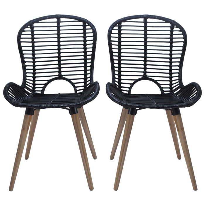Scaune de bucătărie, 2 buc., negru, ratan natural - WALTI WALTI