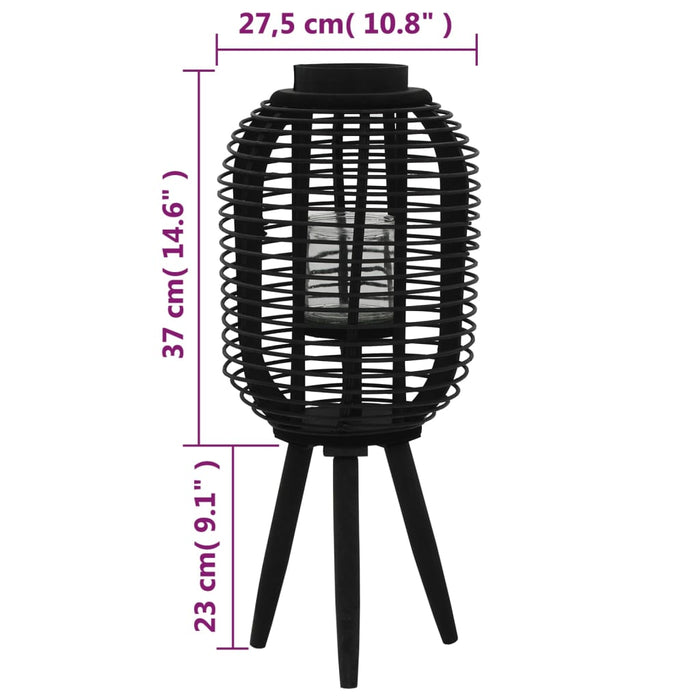Suport de lumânări tip felinar vertical, negru, bambus WALTI