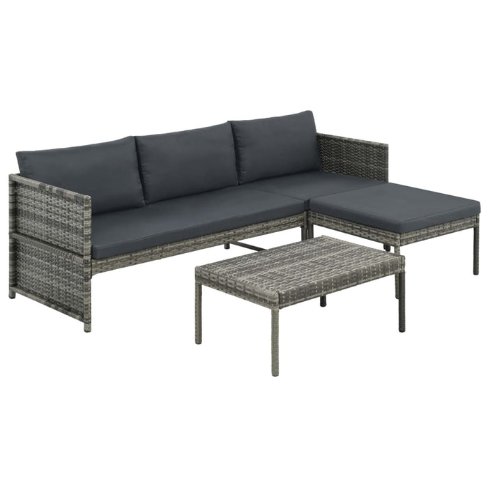 Set mobilier de grădină cu perne, 3 piese, gri, poliratan - WALTI WALTI