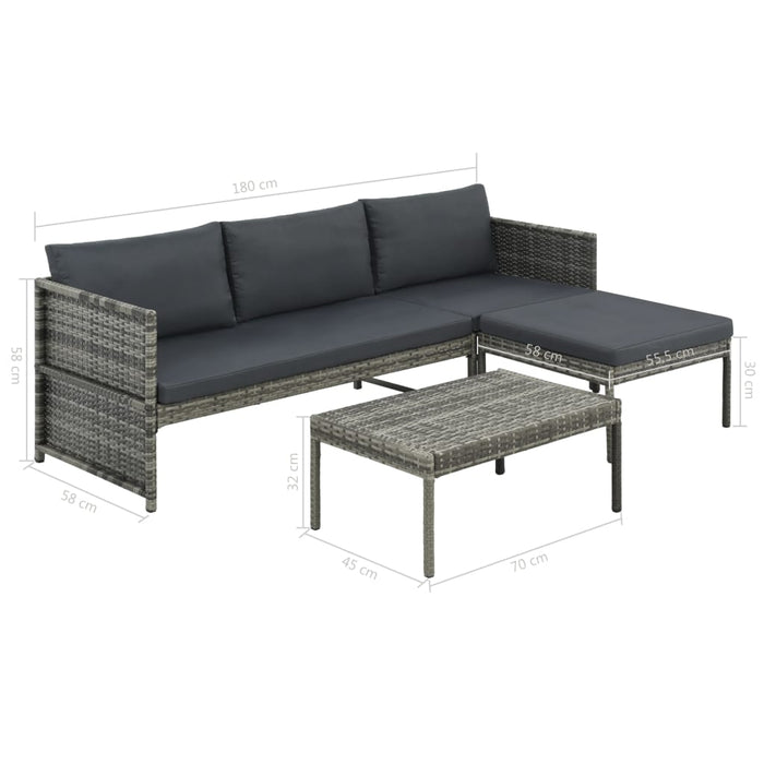 Set mobilier de grădină cu perne, 3 piese, gri, poliratan - WALTI WALTI