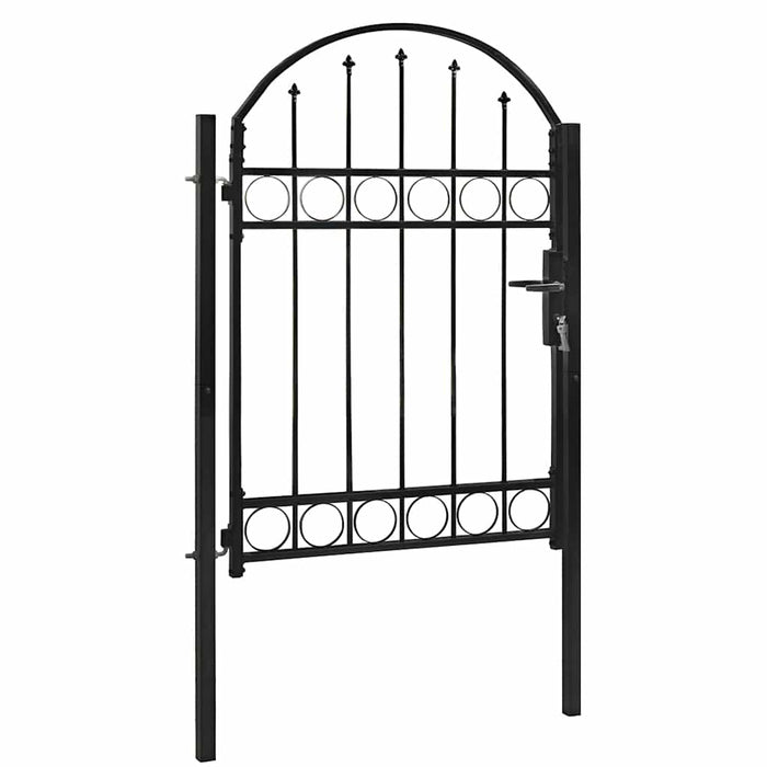 Poartă de gard ASSEN cu blat arcuit din oțel, 102x125 cm, negru WALTI