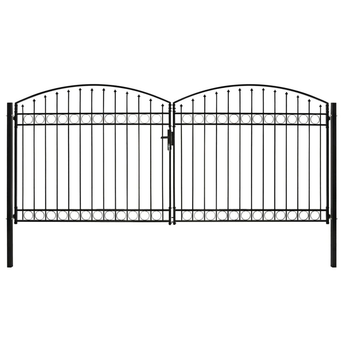 Poartă de gard dublă cu vârf în arcadă, negru, 400x200 cm, oțel - WALTI WALTI