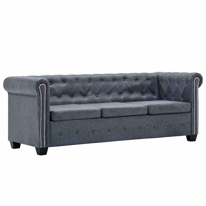 Canapea Chesterfield 3 locuri, piele întoarsă artificială, gri WALTI