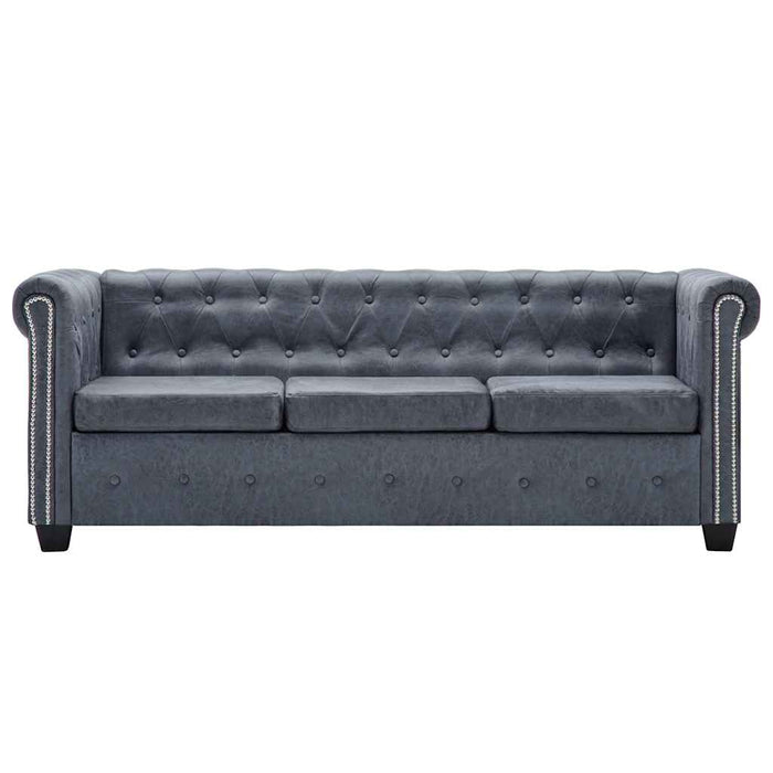 Canapea Chesterfield 3 locuri, piele întoarsă artificială, gri WALTI