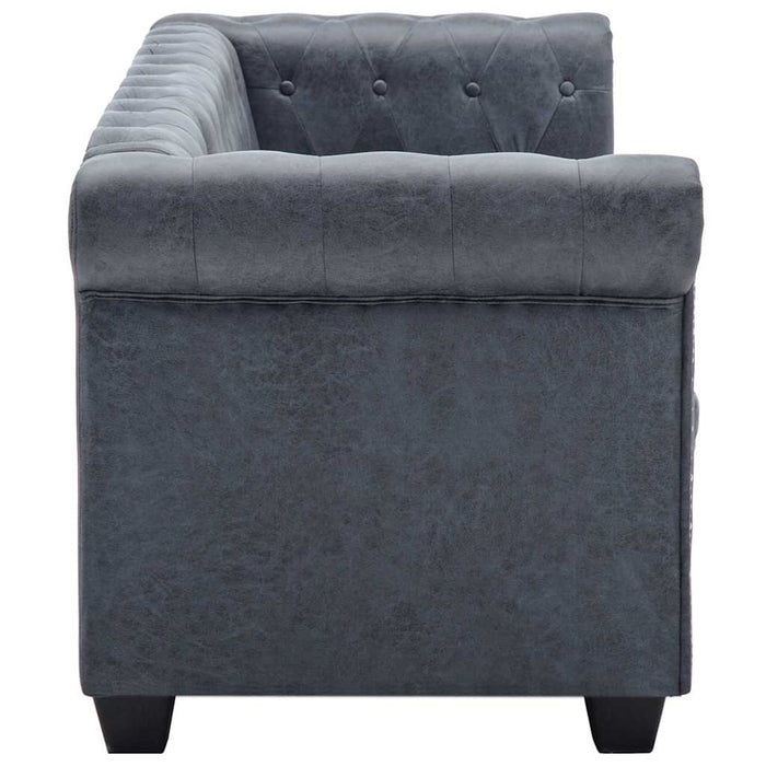 Canapea Chesterfield 3 locuri, piele întoarsă artificială, gri WALTI