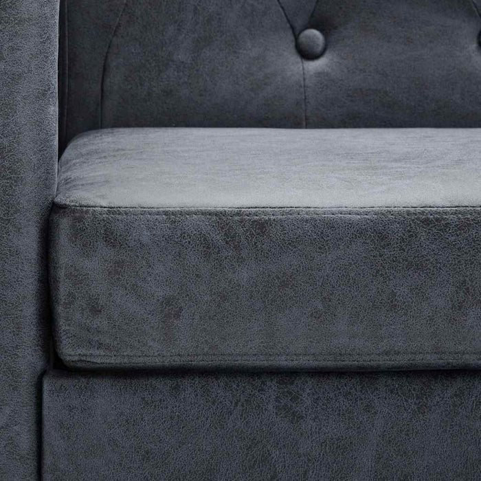 Canapea Chesterfield 3 locuri, piele întoarsă artificială, gri WALTI