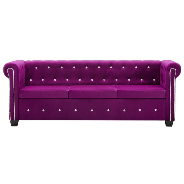 Canapea Chesterfield 3 locuri, catifea, 199x75x72 cm, violet WALTI