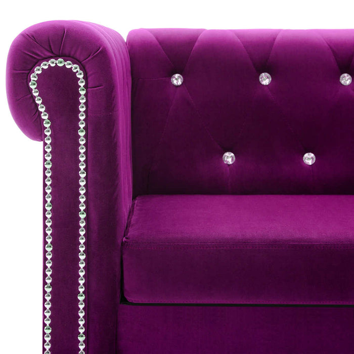 Canapea Chesterfield 3 locuri, catifea, 199x75x72 cm, violet WALTI
