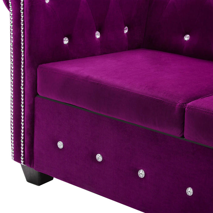 Canapea Chesterfield 3 locuri, catifea, 199x75x72 cm, violet WALTI