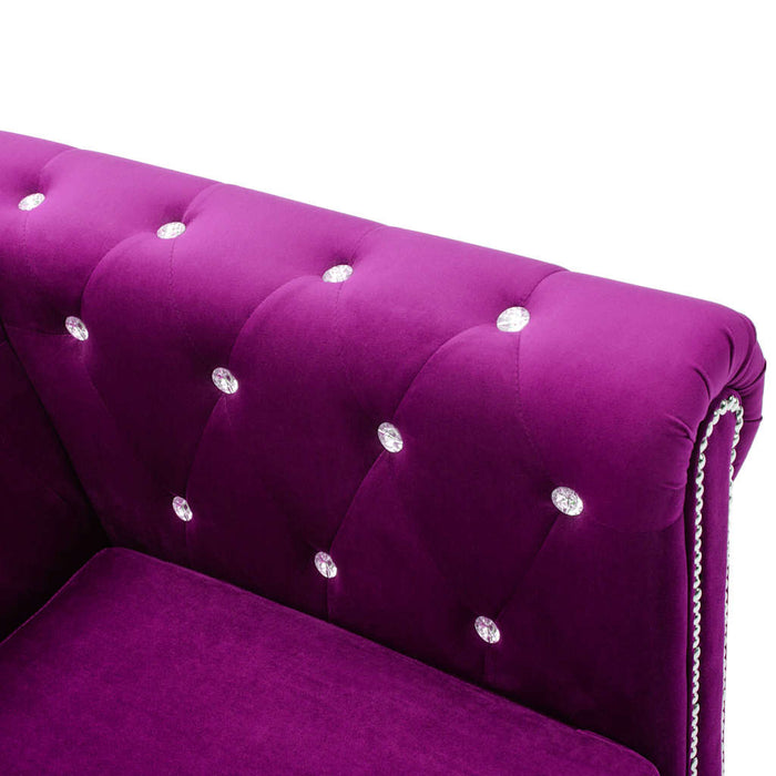 Canapea Chesterfield 3 locuri, catifea, 199x75x72 cm, violet WALTI