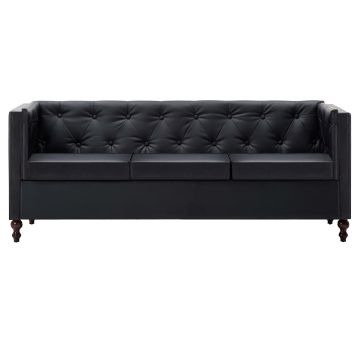 Canapea Chesterfield cu 3 locuri, negru, piele ecologică WALTI